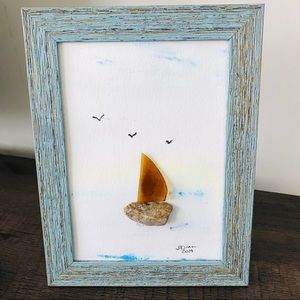 Driftwood sea glass sailboat coastal art